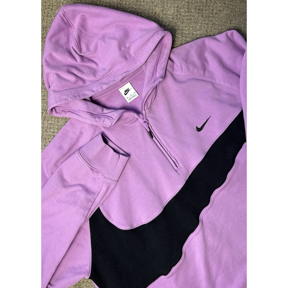 Nike Swoosh 1/2-Zip Fleece Hoodie Mens XXL 2XL Purple Fuschia Rush Black
